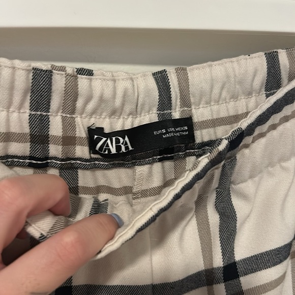 Zara Pull On Elastic Waistband Plaid Work Career Office Pants Size Small - Picture 3 of 5